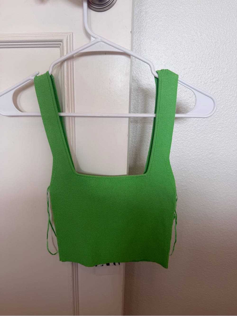 Zara Lime Green Ribbed Square-Neck Crop Tank